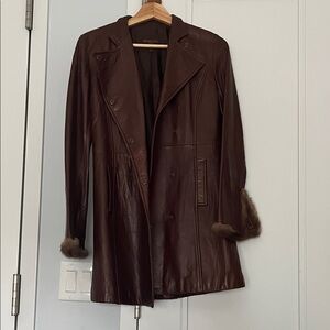 Elegant Brown Leather Jacket with Fur Accents